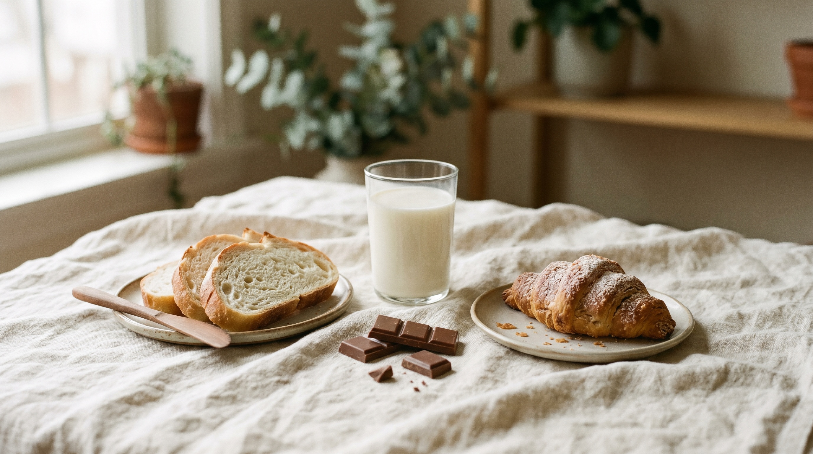 High-glycemic and dairy trigger foods on cream linen