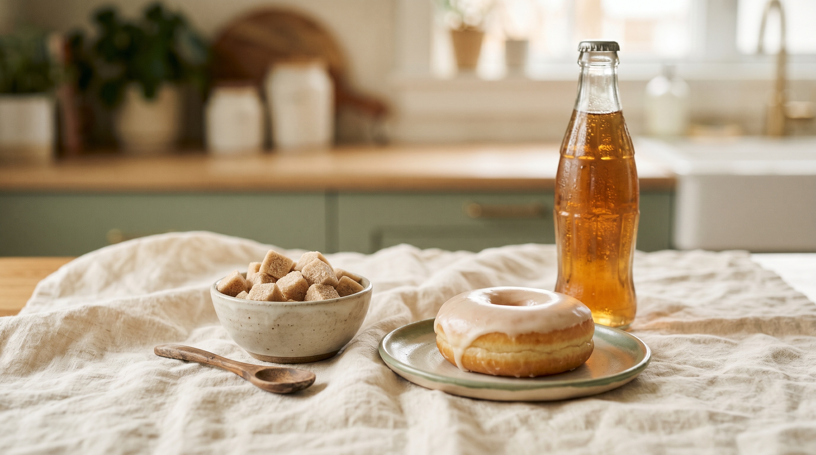 Sugar and sweets on cream linen